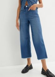 Dżinsy 7/8 Wide Fit. Szare jeansy bonprix, bez wzorów, z jeansu. Za 79.99 zł.
