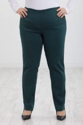 Spodnie Nilda z prostą nogawką wysoki stan w morskim kolorze PLUS SIZE XXL. Zielone spodnie materiałowe Nasi partnerzy, bez wzorów, z elastanu, biznesowe, z podwyższonym stanem, krótkie. Za 159.90 zł.