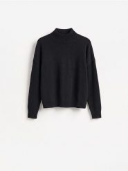 Sweter z obniżoną linią ramion - czarny. Czarne swetry Reserved, l, bez wzorów, z dzianiny, bez ramiączek. Za 119.99 zł.