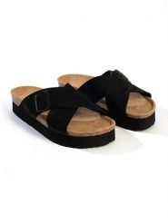 BACKSUN Klapki "Los Angeles" w kolorze czarnym rozmiar: 37. Czarne klapki Backsun, bez wzorów, z materiału, klasyczne, z otwartym noskiem, bez obcasa, bez zapięcia. Za 126.99 zł.