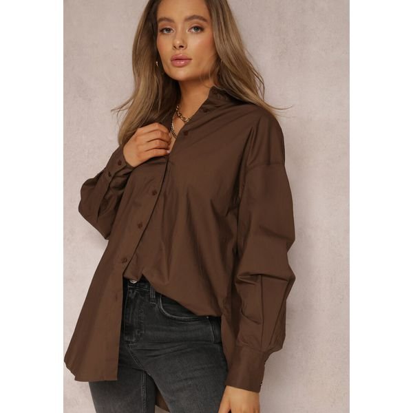 Ciemnobrązowa Koszula Bawełniana Aquida. Brązowe koszule Renee, l, bez wzorów, z bawełny, bez kołnierzyka, bez ramiączek. Za 99.99 zł.