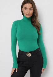 Zielony Sweter Golf o Dopasowanym Fasonie Bewina. Zielone swetry Born2be, m, z aplikacjami, z dzianiny, bez ramiączek. W wyprzedaży za 46.74 zł.