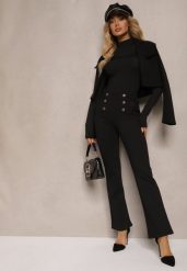 Czarne Spodnie o Kroju Dzwonów High Waist z Guzikami Tamindra. Czarne jeansy Renee, s, bez wzorów, z jeansu, eleganckie, z podwyższonym stanem. W wyprzedaży za 43.99 zł.