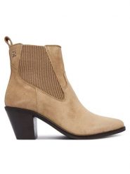 Tommy Hilfiger Botki Suede Western Chelsea Boot FW0FW09581 Beżowy. Brązowe botki Tommy Hilfiger, bez wzorów, ze skóry, bez obcasa, na słupku, bez zapięcia. Za 699.99 zł.