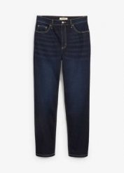 Dżinsy cropped, high waist, straight. Szare jeansy bonprix, bez wzorów, z jeansu, z podwyższonym stanem. Za 129.99 zł.