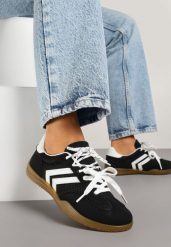 Czarne Sneakersy Tenisówki z Geometrycznym Motywem Telanilia. Czarne trampki Born2be, bez wzorów, z jeansu, eleganckie, bez zapięcia. W wyprzedaży za 84.99 zł.
