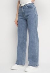 Niebieskie Szerokie Jeansy z Wiskozą Bawełną Wysokim Stanem Velresia. Niebieskie jeansy Born2be, bez wzorów, z bawełny, eleganckie, z podwyższonym stanem. Za 159.99 zł.