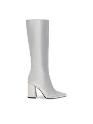 Nine West Kozaki SAMAA SJ1453-2 Srebrny. Szare kozaki Nine West, bez wzorów, ze skóry, bez obcasa, na słupku, bez zapięcia. Za 329.99 zł.