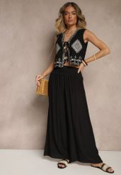 Czarne Spodnie z Wiskozą o Szerokim Kroju High Waist Orrana. Czarne jeansy Renee, l, bez wzorów, z jeansu, eleganckie, z podwyższonym stanem. W wyprzedaży za 29.99 zł.