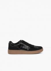 Sneakersy ze zwierzęcymi wzorami. Czarne buty sportowe lifestyle bonprix, bez wzorów, ze skóry, sportowe, bez zapięcia. Za 149.99 zł.