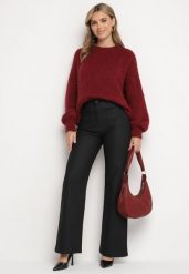 Czarne Spodnie z Imitacji Skóry o Szerokim Kroju z Wysokim Stanem Leathora. Czarne jeansy Born2be, l, bez wzorów, z jeansu, eleganckie, z podwyższonym stanem. W wyprzedaży za 93.49 zł.