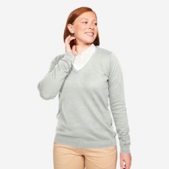 Sweter do golfa damski Inesis MW100. Szare swetry INESIS, l, bez wzorów, z bawełny, eleganckie, bez ramiączek. Za 49.99 zł.