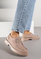 Ciemnobeżowe Sznurowane Półbuty Mokasyny w Żeglarskim Stylu Charnys. Brązowe mokasyny Born2be, bez wzorów, z jeansu. Za 119.99 zł.