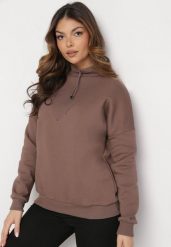 Brązowa Bawełniana Bluza z Półgolfem i Ściągaczem Themista. Brązowe bluzy Born2be, bez wzorów, z bawełny, bez kaptura. W wyprzedaży za 84.99 zł.