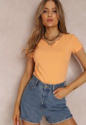 Pomarańczowy T-shirt Amarhyse. Brązowe t-shirty Renee, m, z aplikacjami, z bawełny, bez kołnierzyka, bez ramiączek. W wyprzedaży za 27.99 zł.