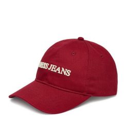 Czapka z daszkiem Guess Jeans. Czerwone czapki z daszkiem Guess Jeans, z aplikacjami, z jeansu. Za 79.99 zł.