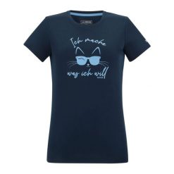 T-shirt Damski Kot Fingal Slogan. Niebieskie t-shirty Regatta, bez wzorów, sportowe, bez kołnierzyka, bez ramiączek. Za 75.99 zł.