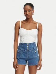 Guess Top W6GH47 W1880 Biały Classic Fit. Białe topy Guess, l, z aplikacjami, z bawełny, bez kołnierzyka, bez ramiączek. Za 344.99 zł.