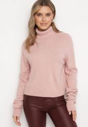 Jasnoróżowy Klasyczny Golf z Prążkowanymi Wstawkami Bishaya. Czerwone swetry Born2be, m, bez wzorów, prążkowane, eleganckie, bez ramiączek. W wyprzedaży za 93.49 zł.