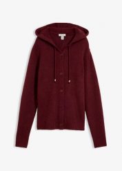 Sweter rozpinany z kapturem. Żółte swetry bonprix, bez wzorów, bez ramiączek. Za 129.99 zł.