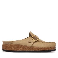 Klapki Birkenstock. Brązowe klapki Birkenstock, bez wzorów, bez obcasa, bez zapięcia. Za 679.99 zł.