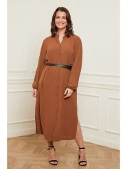 Curvy Lady Sukienka w kolorze jasnobrązowym rozmiar: 44/46. Brązowe sukienki Curvy Lady, bez wzorów, ze skóry, klasyczne, bez kołnierzyka, bez ramiączek, midi. Za 118.56 zł.