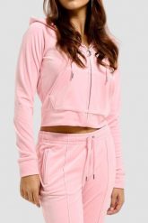 JUICY COUTURE Różowa damska bluza Madison Hoodie. Czerwone bluzy Juicy Couture, s, bez wzorów, z elastanu, eleganckie, bez ramiączek, z kapturem. W wyprzedaży za 388.99 zł.