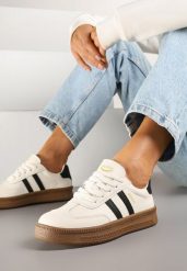 Beżowo-Czarne Sneakersy Sportowe z Ozdobnymi Paskami i Przeszyciami Wenilan. Brązowe buty sportowe lifestyle Renee, bez wzorów, z jeansu, eleganckie, bez zapięcia. W wyprzedaży za 91.99 zł.