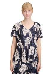 Vera Mont Bluzka w kolorze granatowo-beżowym rozmiar: 44. Brązowe bluzki Vera Mont, bez wzorów, bez kołnierzyka, bez ramiączek. Za 130.99 zł.