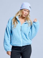 Kurtka Fluffy - Damska - Cztery pory roku - Miś Teddy - Lodowy błękit. Niebieskie kurtki narciarskie POEDERBAAS, xs, bez wzorów, z materiału, bez kaptura, narciarskie. Za 199.42 zł.