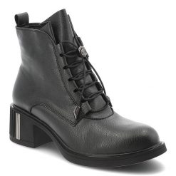 Botki damskie Vinceza o sznurowanym fasonie z ozdobnym metalowym detalem i stabilnym obcasem typu słupek czarne, 89161 BK. Czarne botki VINCEZA, bez wzorów, z jeansu, eleganckie, bez obcasa, na obcasie, bez zapięcia. Za 242.99 zł.