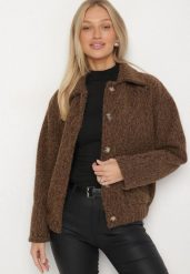 Brązowa Kurtka Koszulowa z Gumką w Pasie Stylizowana na Wełnianą Unelises. Brązowe kurtki Born2be, bez wzorów, z jeansu, klasyczne, bez kaptura. Za 139.99 zł.