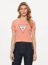 Guess T-Shirt W1YI1B I3Z14 Koralowy Slim Fit. Pomarańczowe t-shirty Guess, xs, z aplikacjami, z bawełny, bez kołnierzyka, bez ramiączek. Za 89.99 zł.