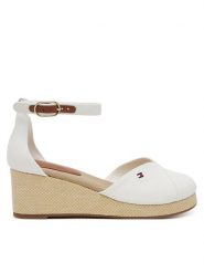 Tommy Hilfiger Półbuty Flag Closed Toe Mid Wedge Espad FW0FW08657 Biały. Białe półbuty wsuwane Tommy Hilfiger, bez wzorów, z materiału, bez obcasa, na koturnie. Za 329.99 zł.