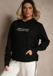 Czarna Bluza z Kapturem Kangurka z Napisem Lunirin. Czarne bluzy Renee, l, bez wzorów, z jeansu, z kapturem, trekkingowe. W wyprzedaży za 55.99 zł.