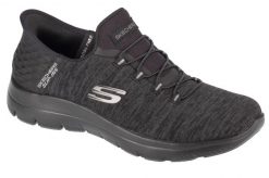 Buty sportowe Sneakersy damskie, Slip-Ins Summits - Dazzling Haze. Czarne buty treningowe Skechers, bez wzorów, z materiału, przed kostkę, bez zapięcia, trekkingowe. Za 299.99 zł.