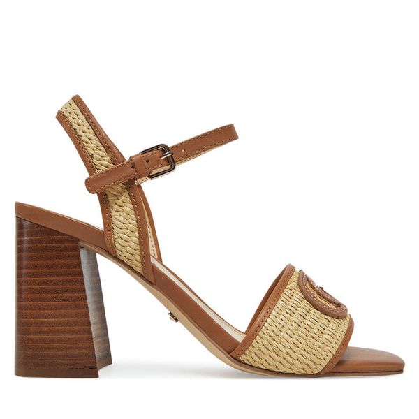 Sandały Guess. Brązowe sandały Guess, z aplikacjami, bez obcasa, na słupku, bez zapięcia. Za 369.99 zł.