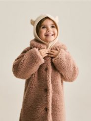 Płaszcz z imitacji baranka - brudny róż. Czerwone płaszcze Reserved, m, bez wzorów, z tkaniny, bez kaptura. Za 139.99 zł.