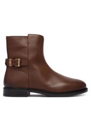 Tommy Hilfiger Botki Th Buckle Leather Ankle Boot FW0FW09486 Brązowy. Brązowe botki Tommy Hilfiger, bez wzorów, ze skóry, bez obcasa, na płaskiej podeszwie, bez zapięcia. Za 649.99 zł.