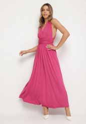 Ciemnoróżowa Koktajlowa Sukienka Multiway z Wiskozą i Wiązaniem na Szyi Lilazza. Czerwone sukienki Born2be, na imprezę, l, bez wzorów, z wiskozy, wizytowe, bez kołnierzyka, bez ramiączek, rozkloszowane. Za 179.99 zł.