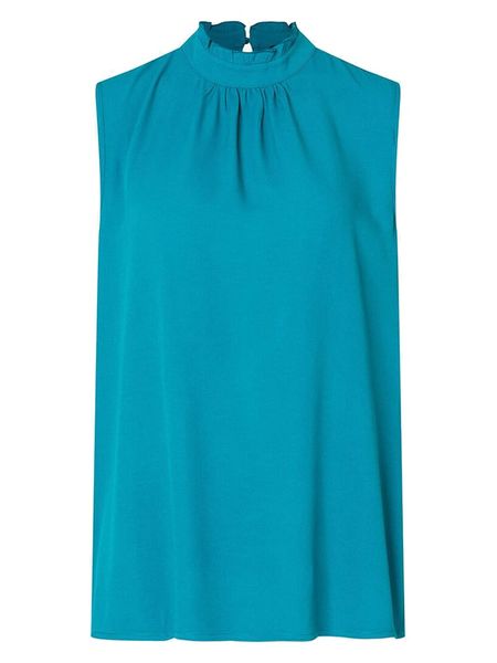 More & More Bluzka w kolorze turkusowym rozmiar: 38. Niebieskie bluzki More & More, s, bez wzorów, z wiskozy, klasyczne, bez kołnierzyka, bez ramiączek. Za 74.28 zł.