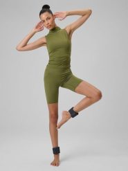 4F Legginsy kolarki do jogi damskie - oliwkowe M. Brązowe legginsy 4f, bez wzorów, z włókna. Za 129.99 zł.