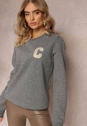 Szara Bluza z Naszywką o Fasonie Zakładanym Przez Głowę Esemia. Szare bluzy Renee, l, z aplikacjami, z dzianiny, casualowe, bez ramiączek, bez kaptura. W wyprzedaży za 79.99 zł.