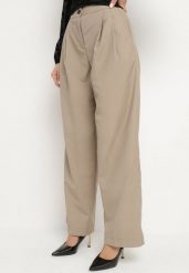 Beżowe Szerokie Spodnie Garniturowe High Waist Nalinas. Brązowe jeansy Born2be, l, z aplikacjami, z jeansu, biznesowe, z podwyższonym stanem. W wyprzedaży za 93.49 zł.