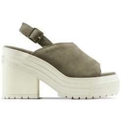 Sandały damskie Converse Chuck 70 De Luxe Heel Mule. Zielone sandały Converse, bez wzorów, z materiału, bez obcasa, bez zapięcia. Za 546.25 zł.