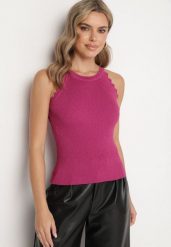 Fuksjowy Prążkowany Top z Wiskozą i Geometrycznymi Wstawkami Vortirya. Czerwone topy Born2be, m, bez wzorów, z jeansu, eleganckie, bez kołnierzyka, bez ramiączek. W wyprzedaży za 55.24 zł.