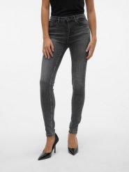 Vero Moda Dżinsy - Skinny fit - w kolorze antracytowym rozmiar: XS/L32. Czarne jeansy Vero Moda, l, z aplikacjami, z bawełny, klasyczne, z podwyższonym stanem. Za 70.57 zł.