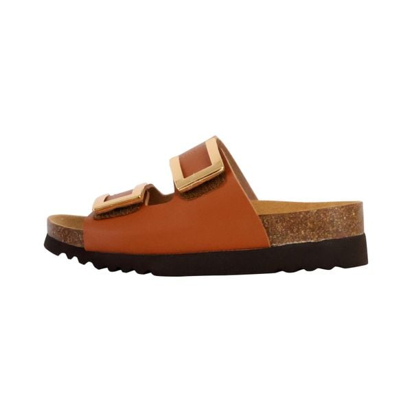 Klapki damskie Scholl Monterey 2 Straps Ad Med. Brązowe klapki Scholl, bez wzorów, bez obcasa, bez zapięcia. Za 269.99 zł.