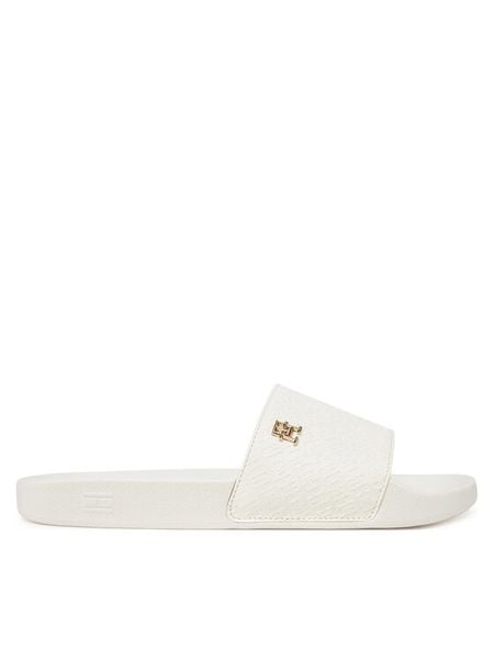Tommy Hilfiger Klapki Th Monogram Poolside FW0FW08525 Biały. Białe klapki Tommy Hilfiger, bez wzorów, ze skóry, bez obcasa, bez zapięcia. Za 197.99 zł.