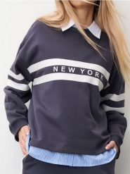 Bluza - niebieski. Niebieskie bluzy Sinsay, l, bez wzorów, bez ramiączek, bez kaptura. Za 19.99 zł.